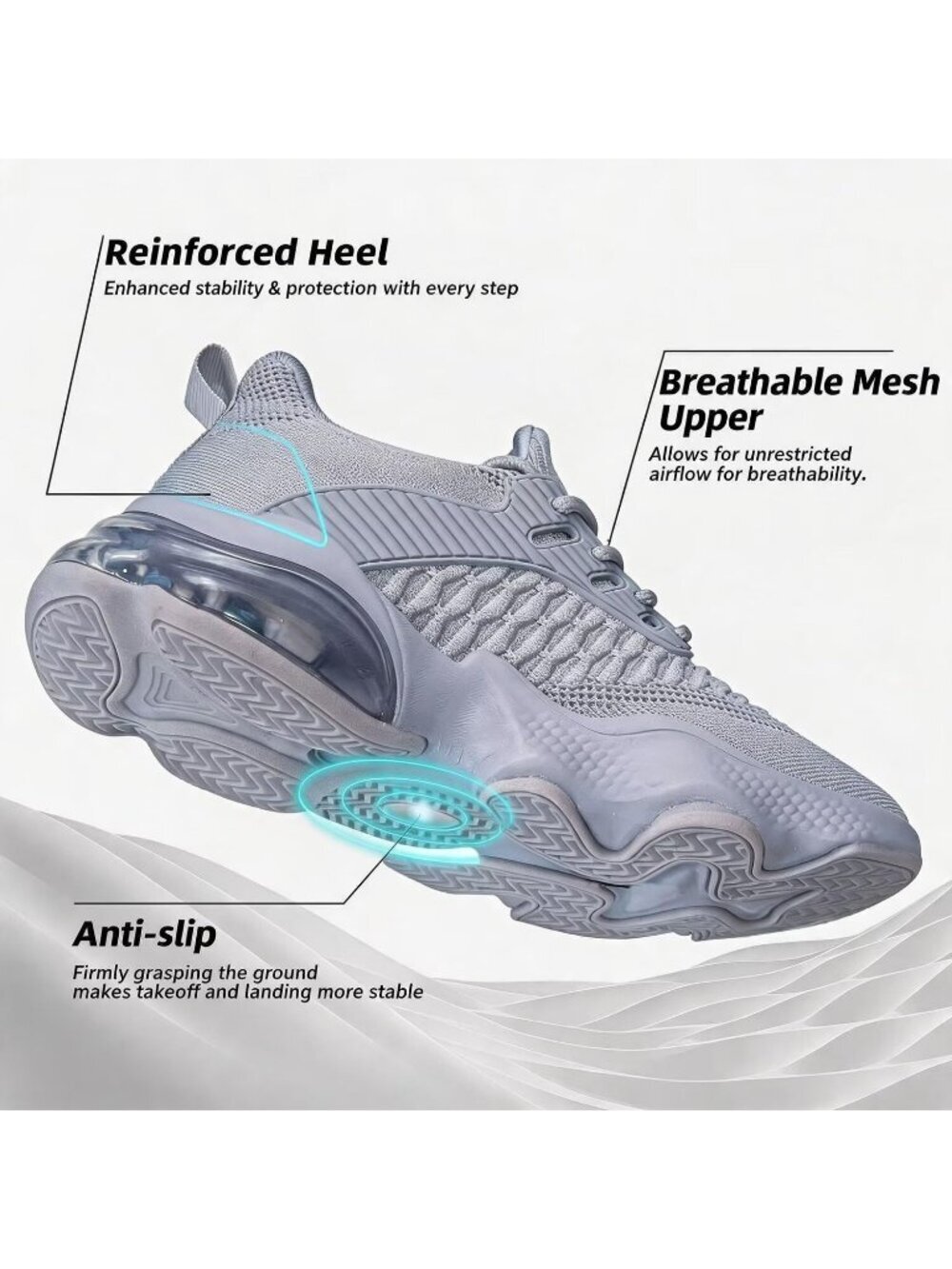 Women's Grey Work Athletic Trainers Air Running Casual Slip On Walking Sneaker - Picture 3 of 6